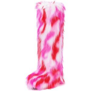 Women's Candy Knee-High Faux Fur Boots Warm, Fluffy, Stylish Winter Snow Boots